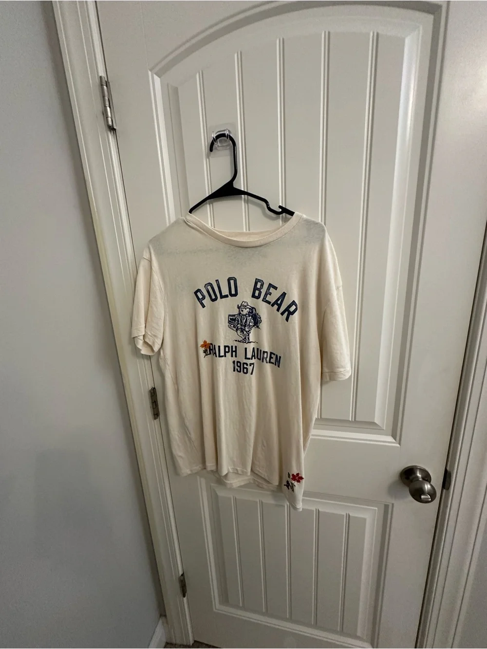 Ralph Lauren Cream Polo Bear Graphic Tee with Navy Print